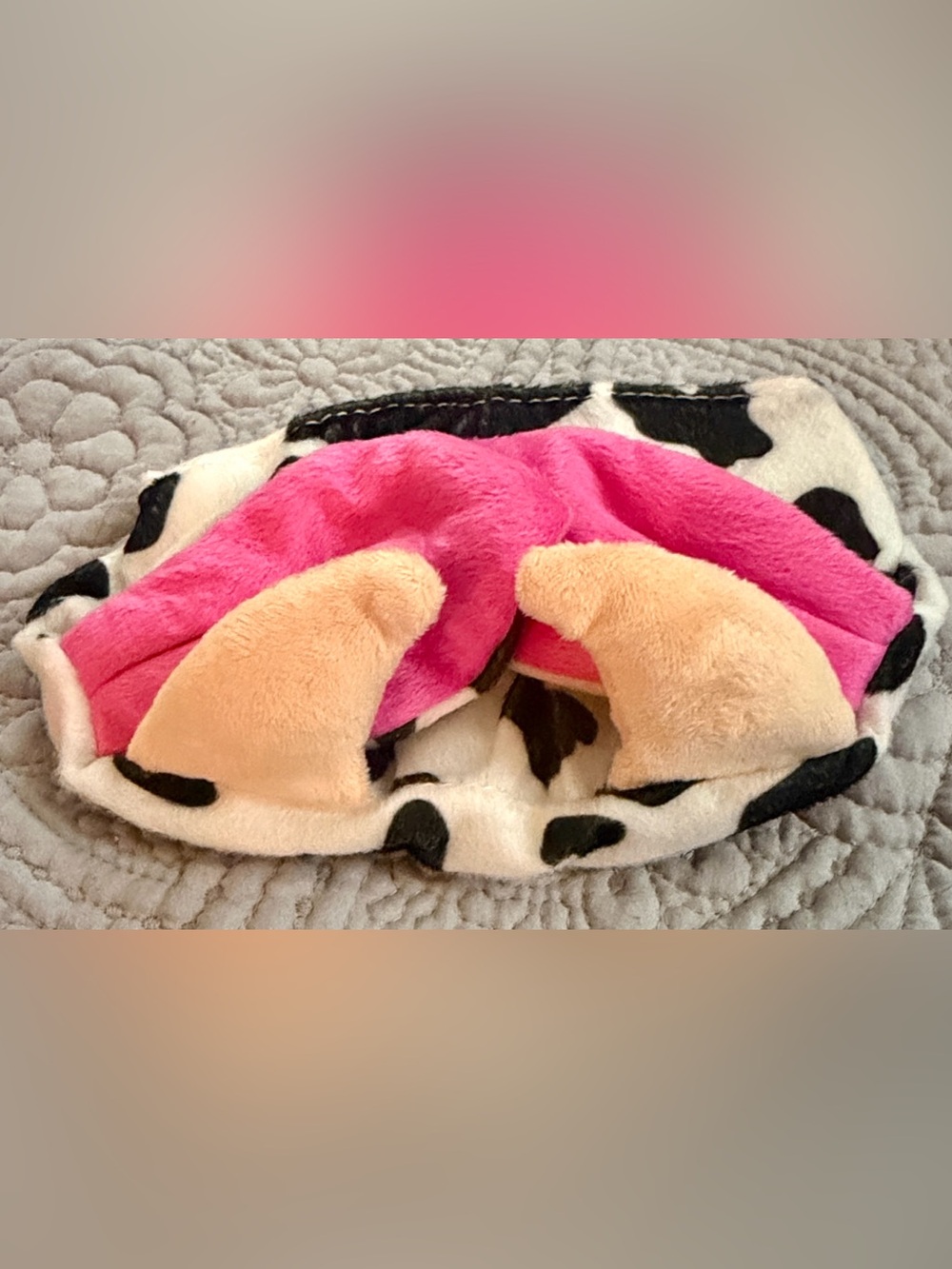 🐾 Plush Pink & Cream Cow-Print Pet Headband With Bright Pink Ears